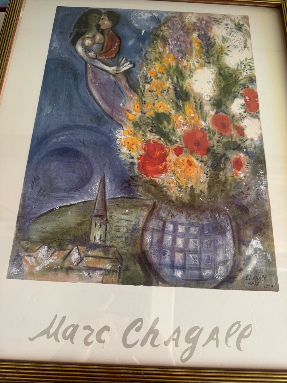 “Les Coquelicots” (Red Poppies) by Marc Chagall 1949 framed art print